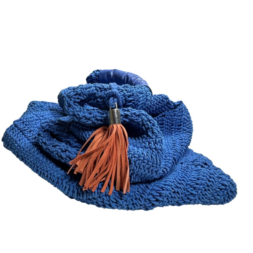 VINTAGE HAVANA | Large Blue Crochet Hobo Sling Beach Shopping Bag - Picture 2 of 13